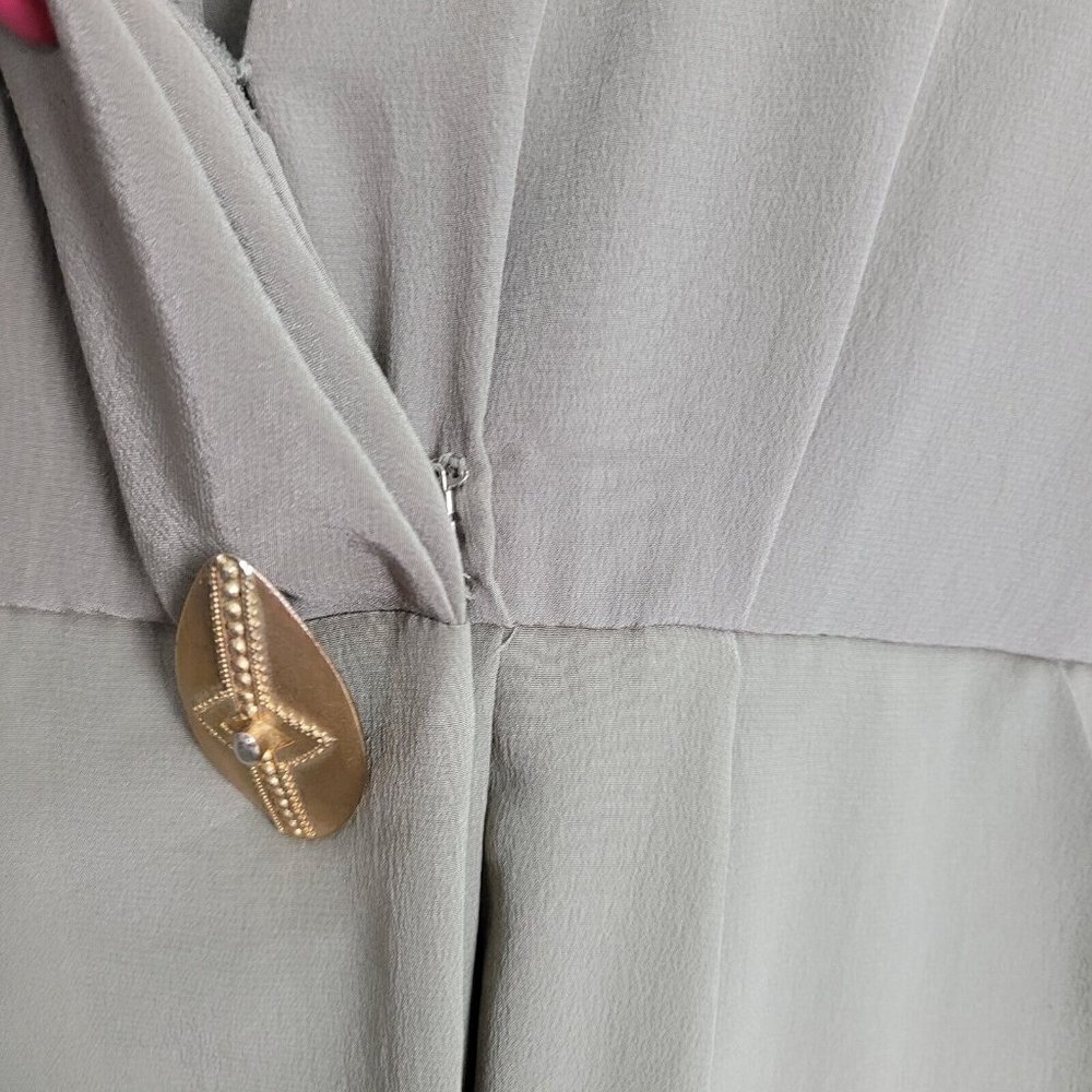 Vintage Talbots 100% Silk Faux Wrap Dress Sz 10 Taupe Short Sleeves Career READ - Picture 6 of 14